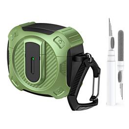 Dteck - For Airpods 4th Gen (2024) Case with Buckle, Rugged Security Lock Wireless Charging Shockproof Cover+Cleaner kit - Green