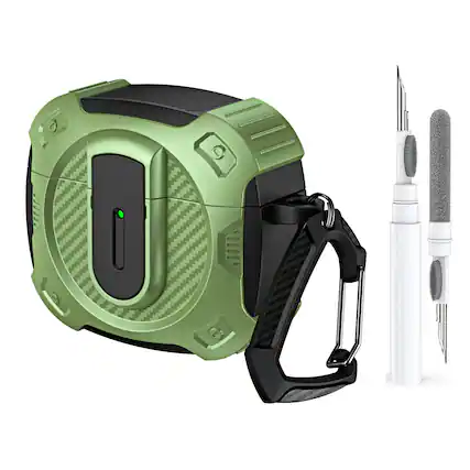 Front. Dteck - For Airpods 4th Gen (2024) Case with Buckle, Rugged Security Lock Wireless Charging Shockproof Cover+Cleaner kit - Green.