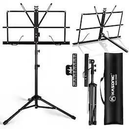 MAGICAL RUBS - Music Stand 2 In 1 Dual-use Folding Sheet & Desktop Book Portable Lightweight With Clip Holder Carrying Bag - Black
