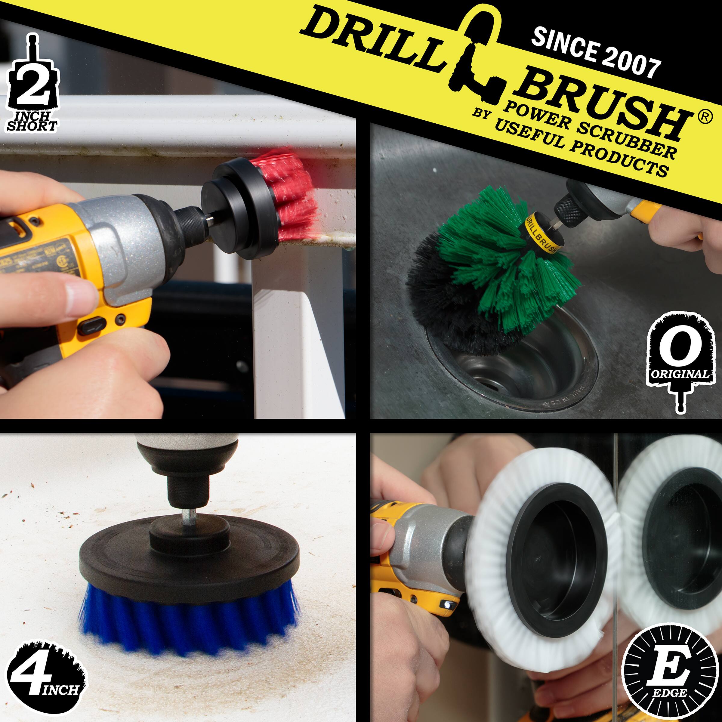 2 INCH SHORT DRILL BRUSH SINCE 2007 BY USEFUL PRODUCTS RILL BRUSH O ORIGINAL 4 INCH E EDGE