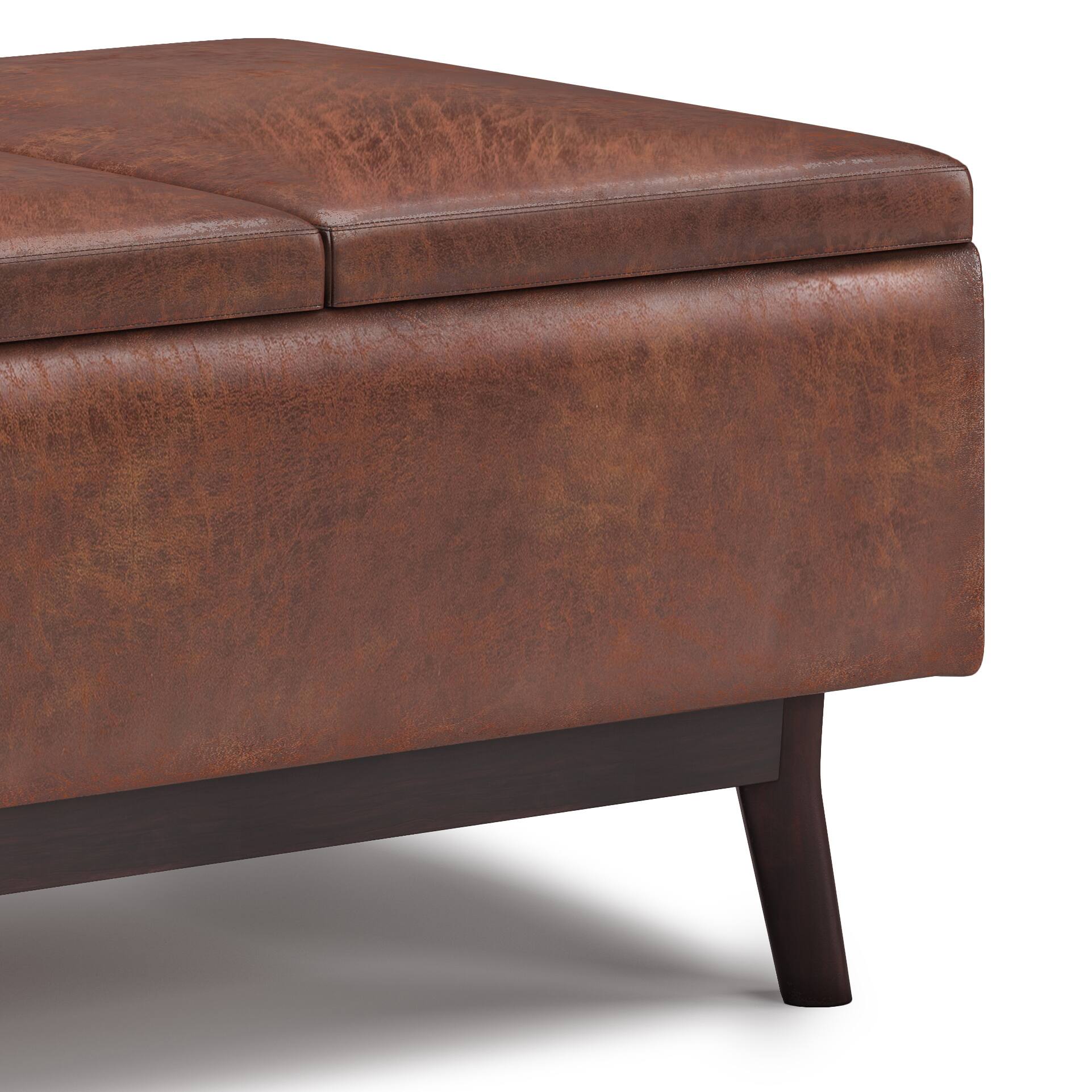 Alt View 15. Simpli Home - Owen Tray Top Small Coffee Table Storage Ottoman - Distressed Saddle Brown.