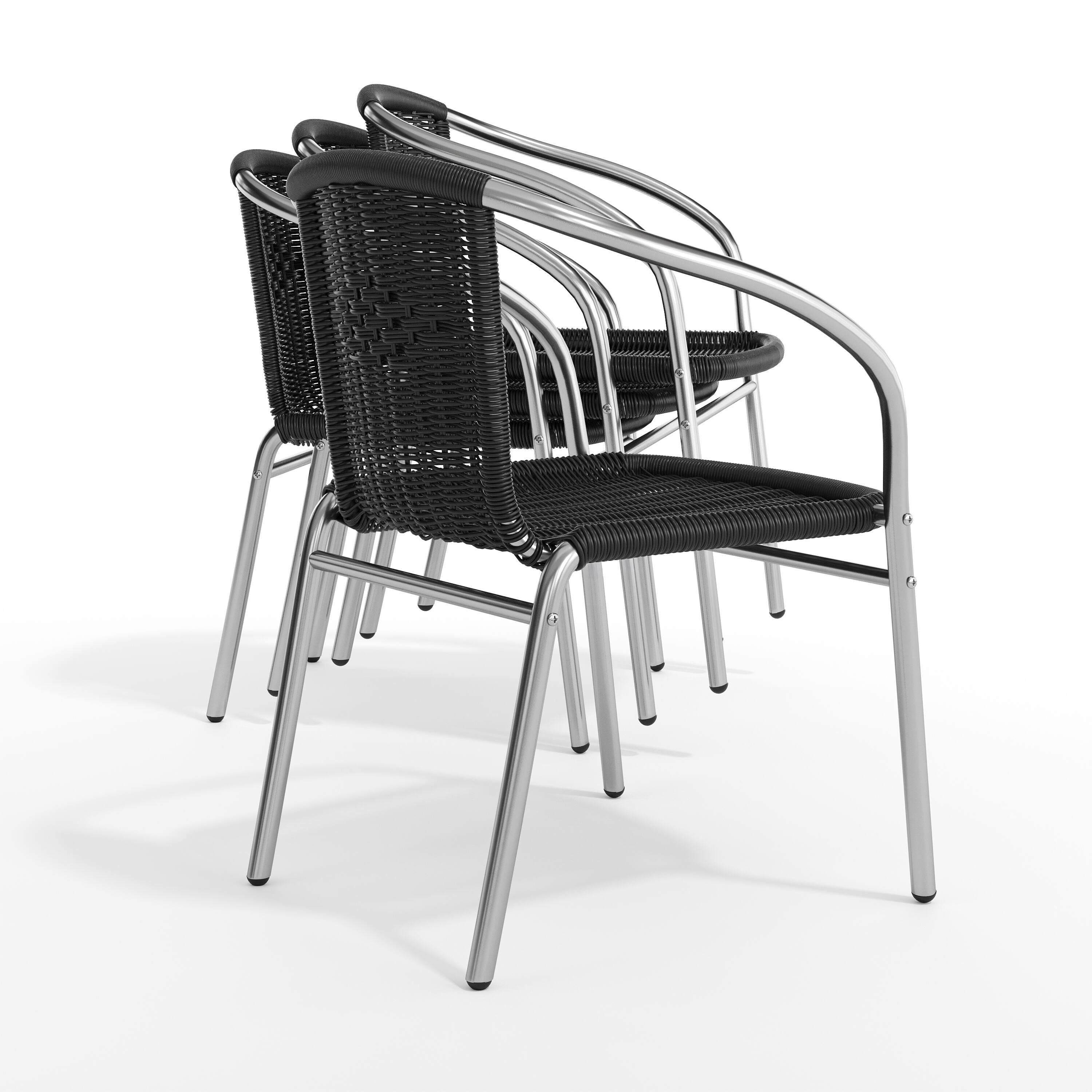 Alt View 9. Emma + Oliver - 4 Pack Aluminum and Rattan Commercial Indoor-Outdoor Restaurant Stack Chair - Aluminum and Black.