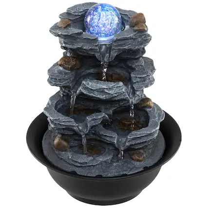 Front. Gymax - Gymax Tabletop Water Fountain w/Rolling Crystal Ball Color-Changing LED Light Pump - Black.