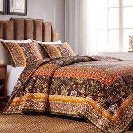 Greenland Home Fashions - Greenland Home Audrey Quilt and Pillow Sham Set - 3-Piece - Full/Queen 90x90" - Chocolate