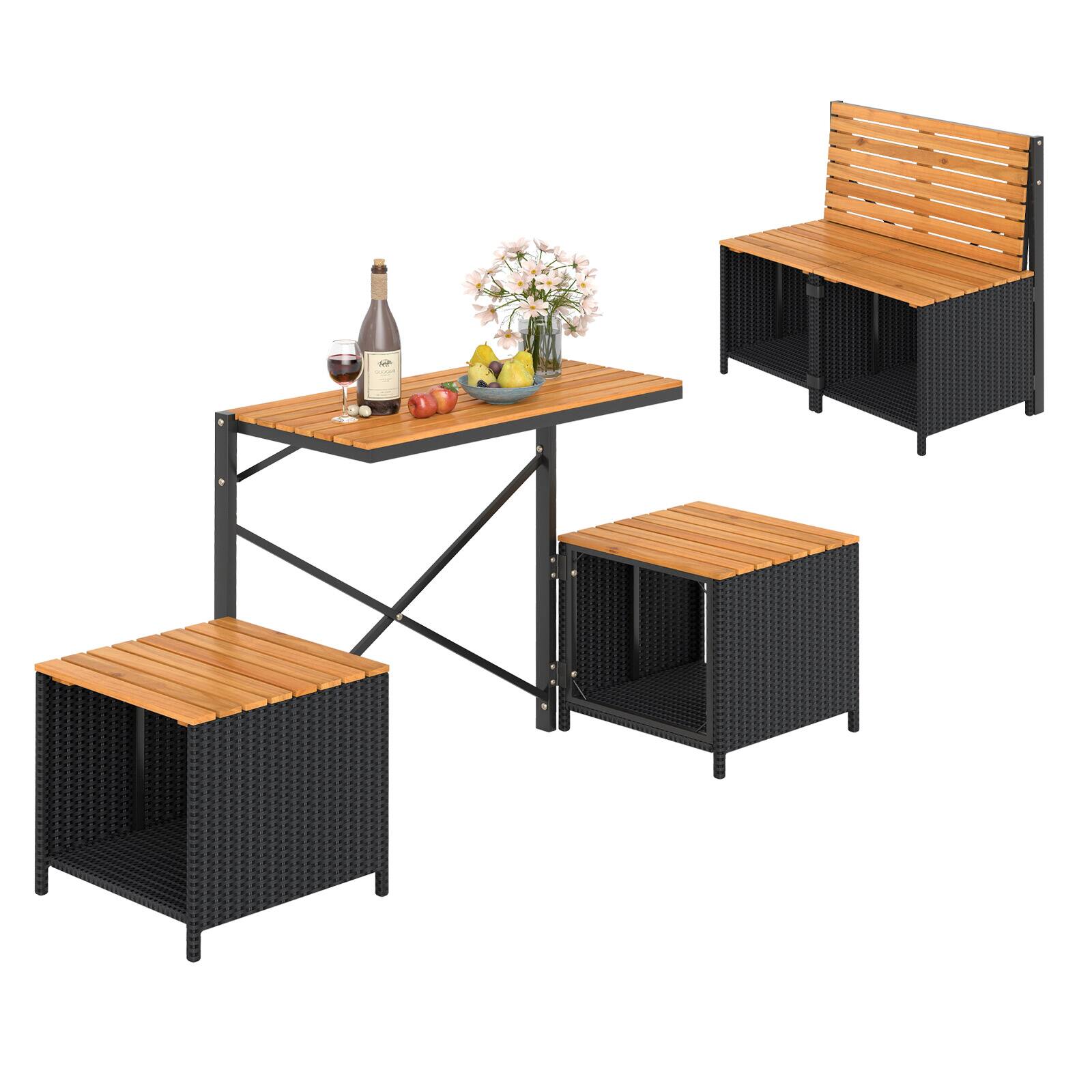 Front. Gymax - Gymax Outdoor Convertible Bench 2-in-1 Transforming Picnic Table & Chairs Set w/ Storage - Black, Natural.