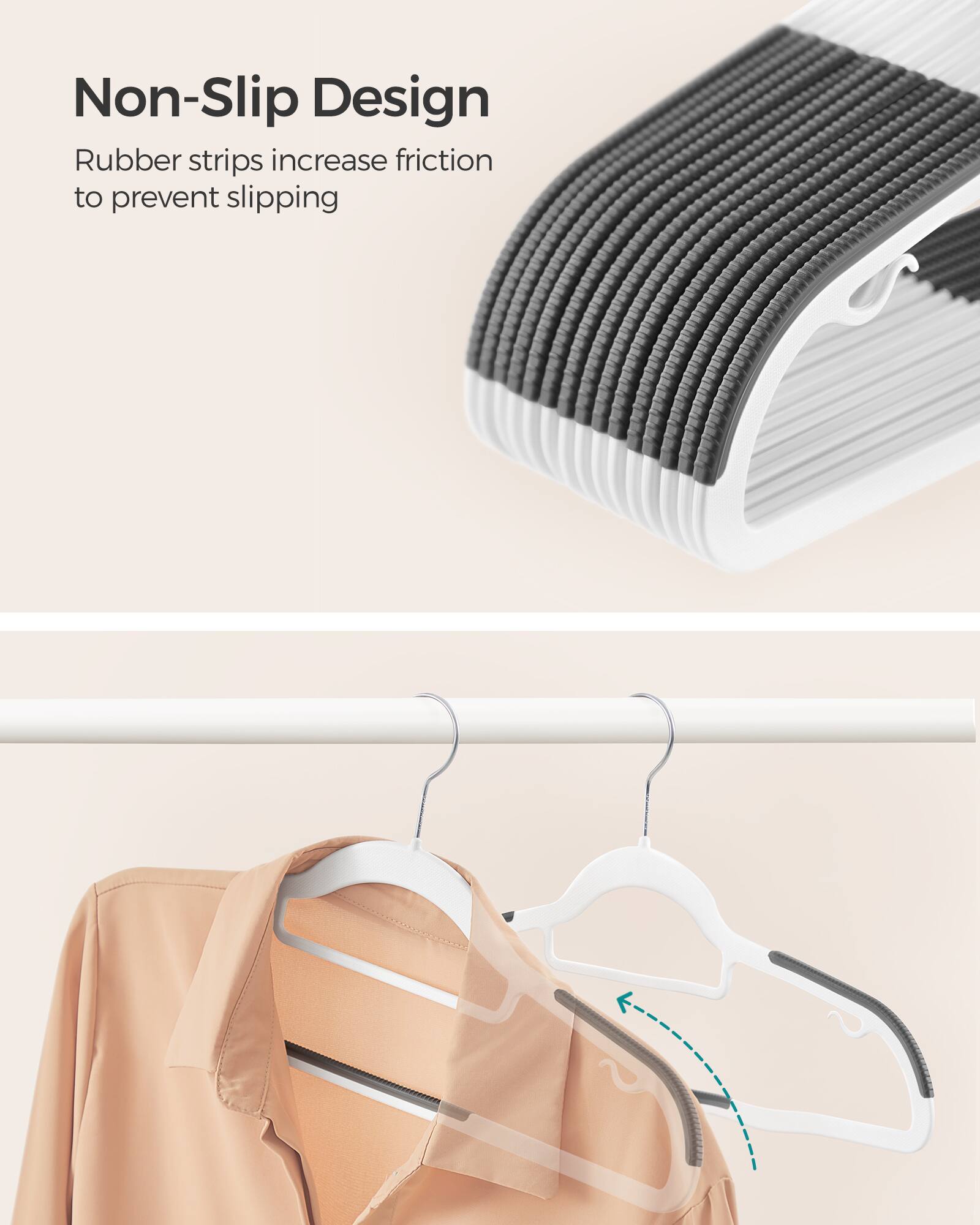Non-Slip Design  
Rubber strips increase friction to prevent slipping