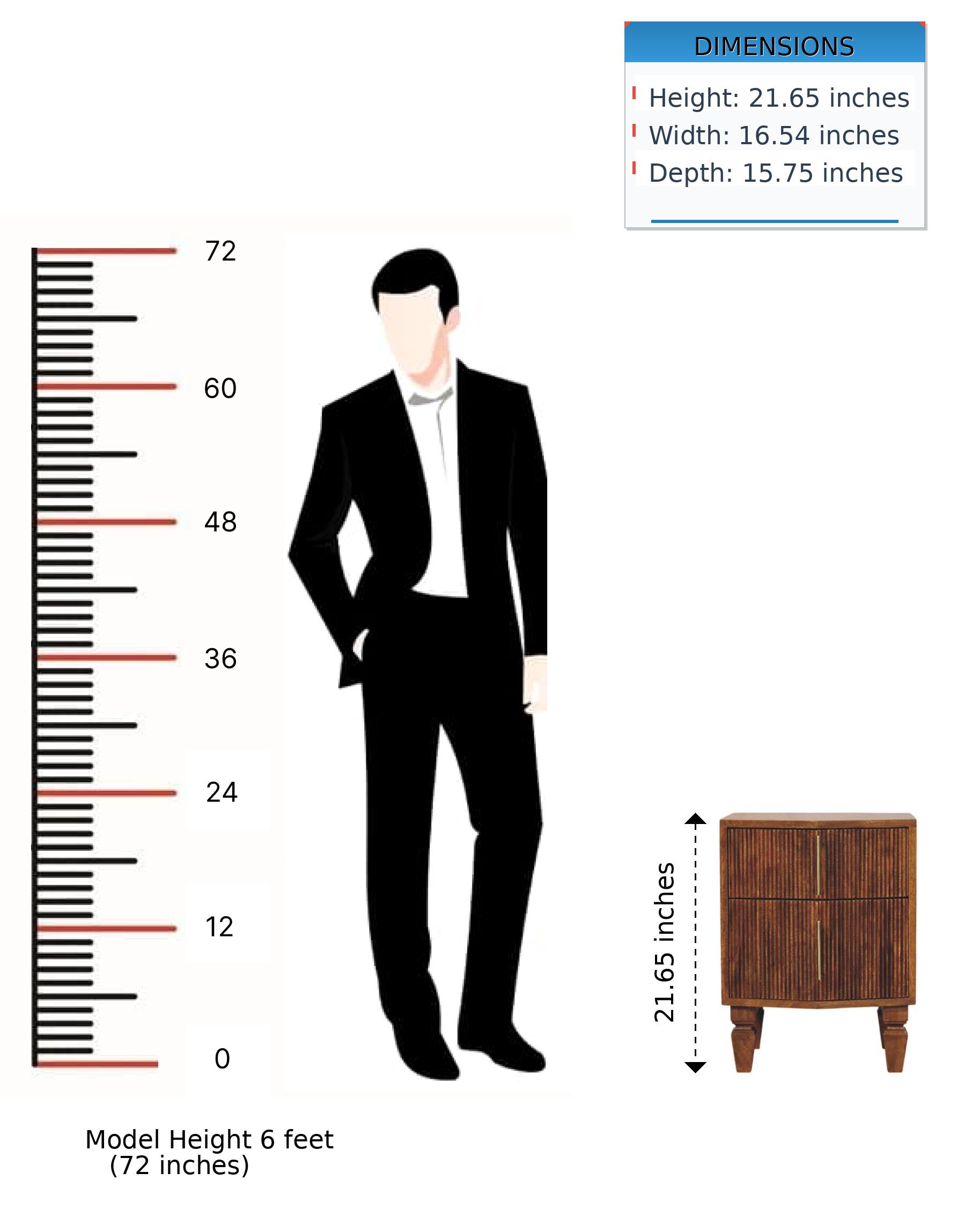 DIMENSIONS  
Height: 21.65 inches  
Width: 16.54 inches  
Depth: 15.75 inches  

Model Height 6 feet (72 inches)