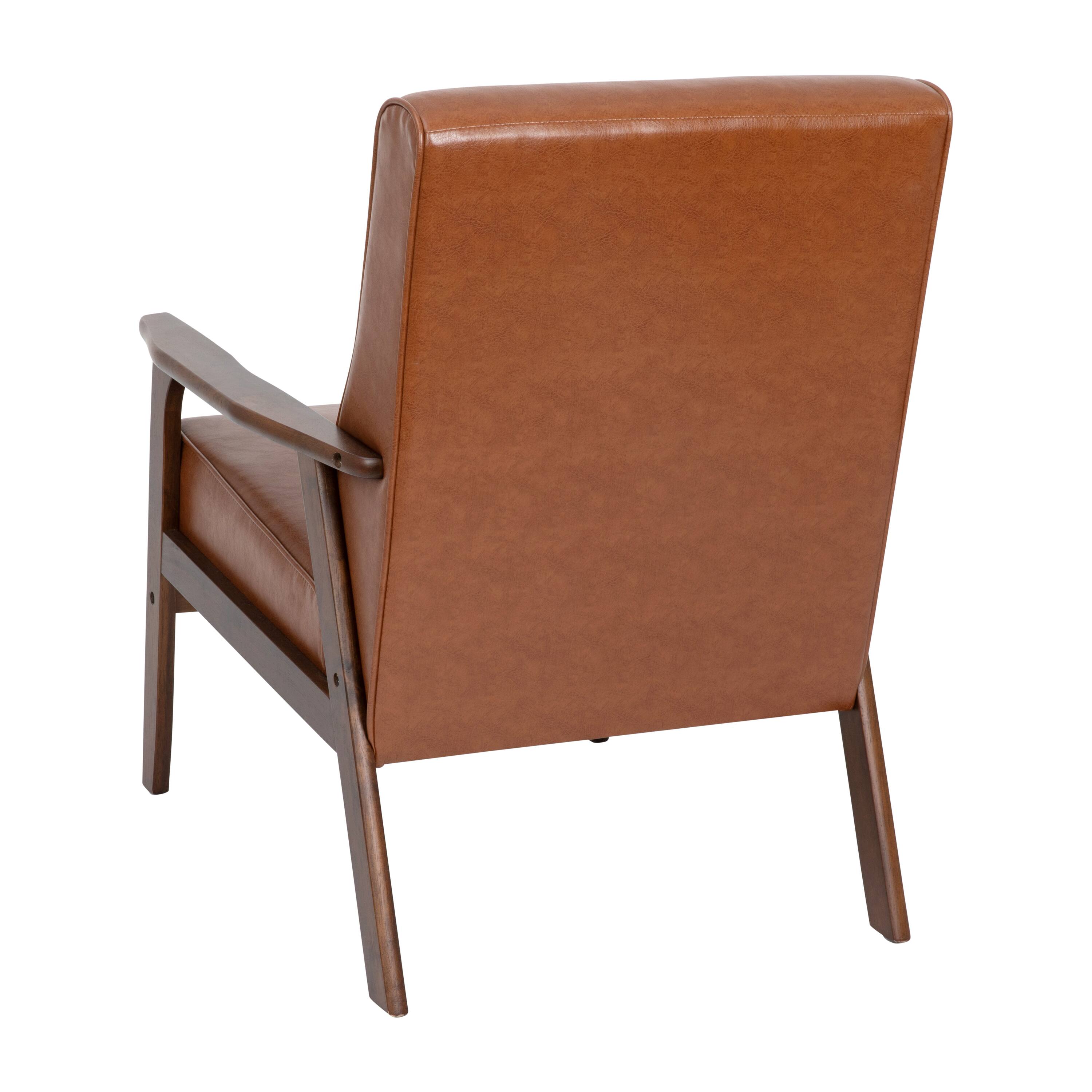 Alt View 7. Emma + Oliver - Langmore Upholstered Mid-Century Modern Arm Chair with Wood Frame - Cognac Faux Leather.