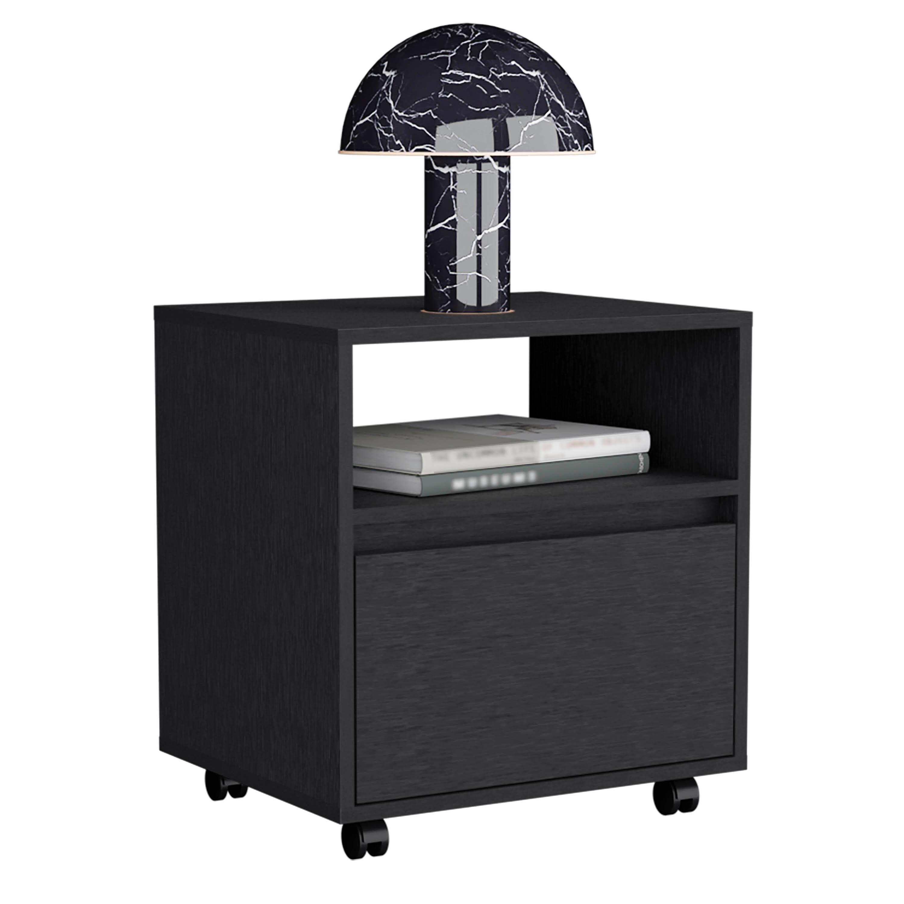 Alt View 1. Tiramisubest - Black Nightstand with Open Shelf, Drawer, and Casters, 20\ - Black.