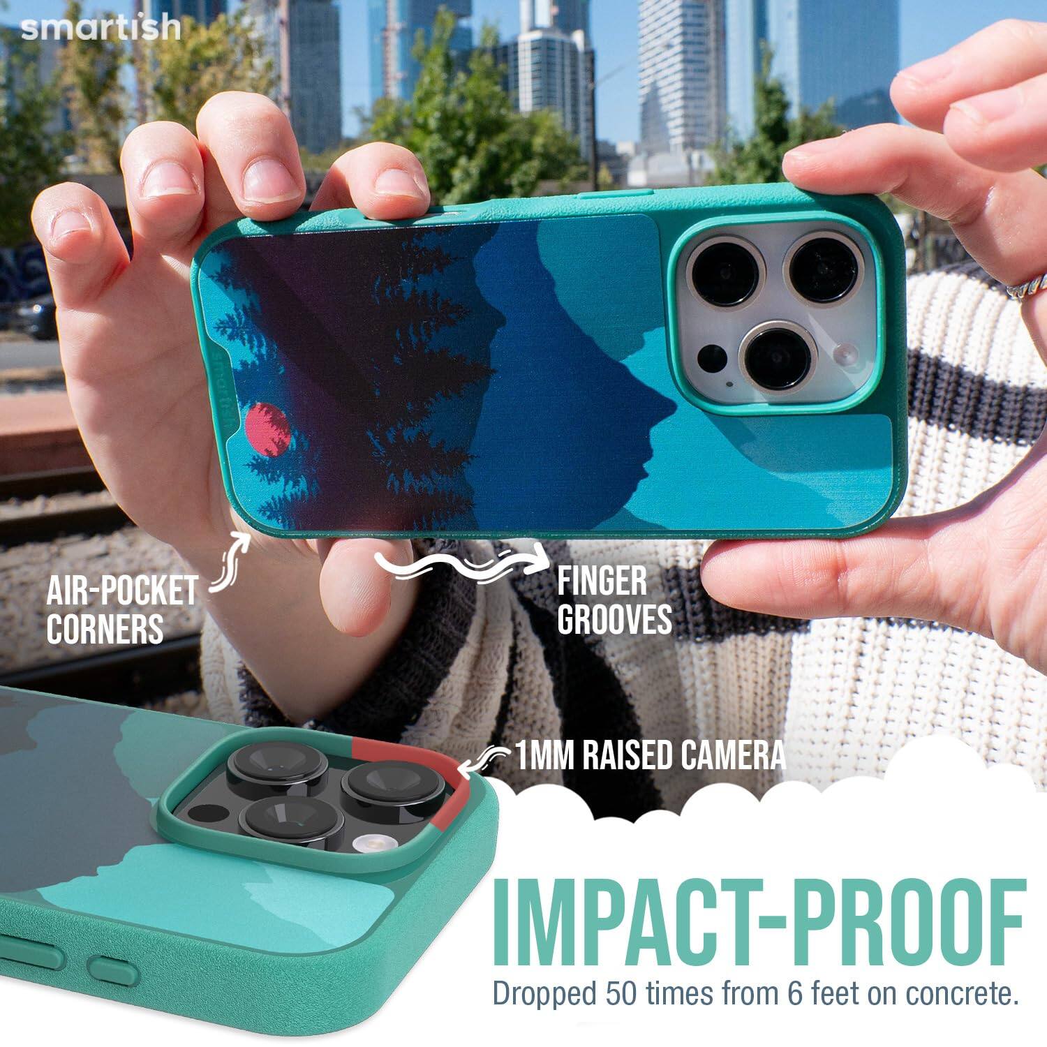 smartish  
AIR-POCKET CORNERS  
FINGER GROOVES  
1MM RAISED CAMERA  
IMPACT-PROOF  
Dropped 50 times from 6 feet on concrete.