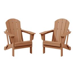 WestinTrends - Malibu Outdoor HDPE Folding Poly Adirondack Chairs (Set of 2) - Teak