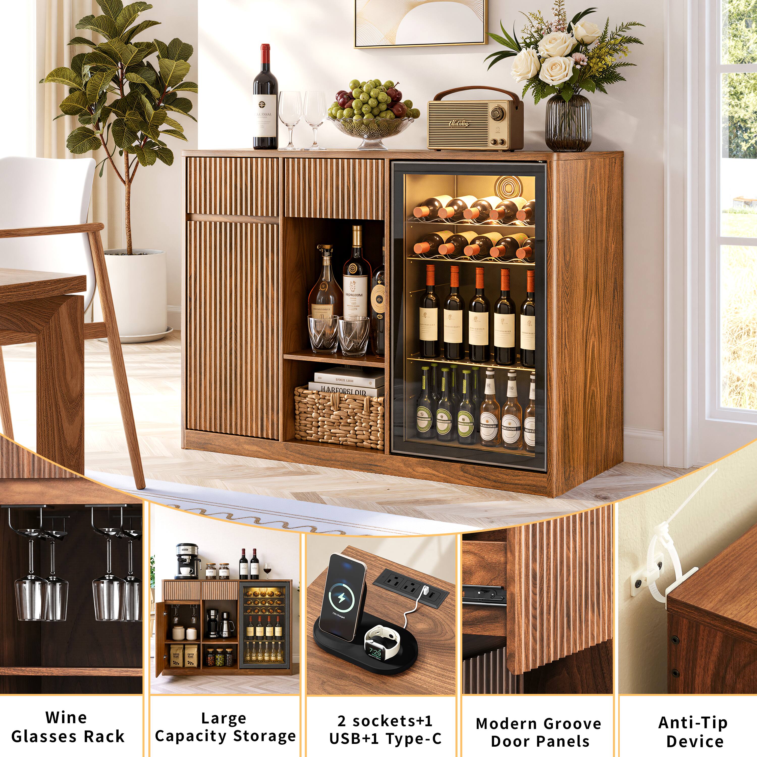 i t C | | | I ARFOREI CEU TA - Wine Large 2 sockets+1 Modern Groove Glasses Rack Capacity Storage USB+1 Type-C Door Panels Anti-Tip Device
