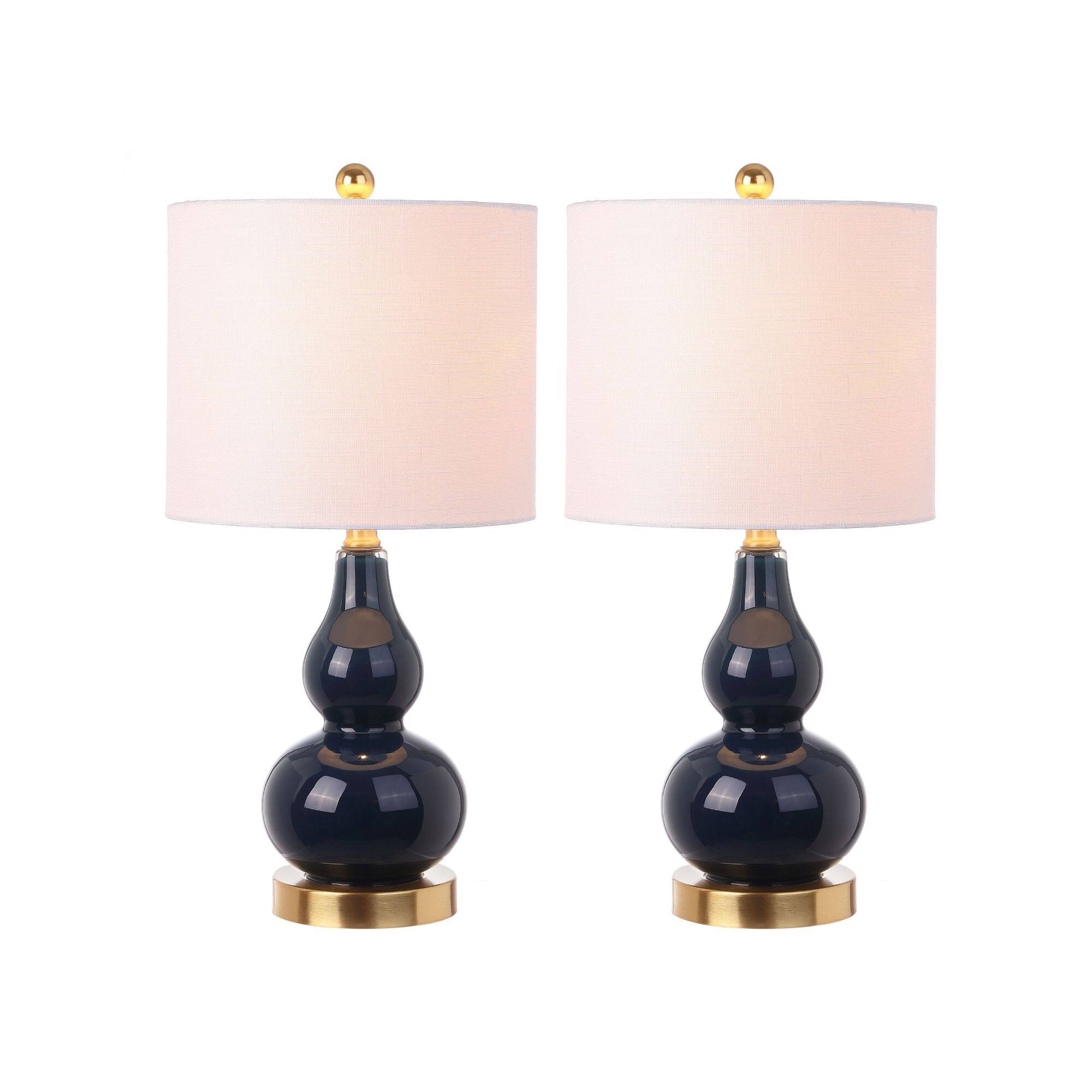 Front. Jonathan Y - Anya 20.5" Mini Glass Table Lamp, Navy (Set of 2) - Navy.
