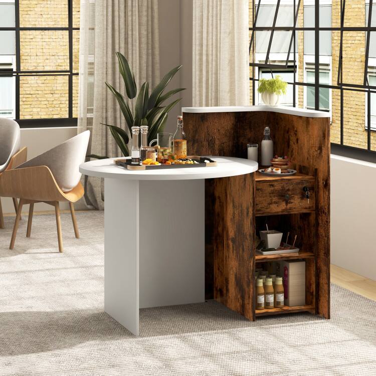 Left. SlickBlue - Reception Desk with Drawer and Open Shelf, Front Counter Table for Office, Salon, Clinic - Brown.