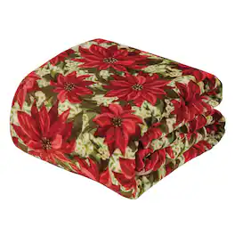 Noble House - Plazatex Christmas plush Decorative Poinsettia Machine Washable Throw 50" x 60" - Red