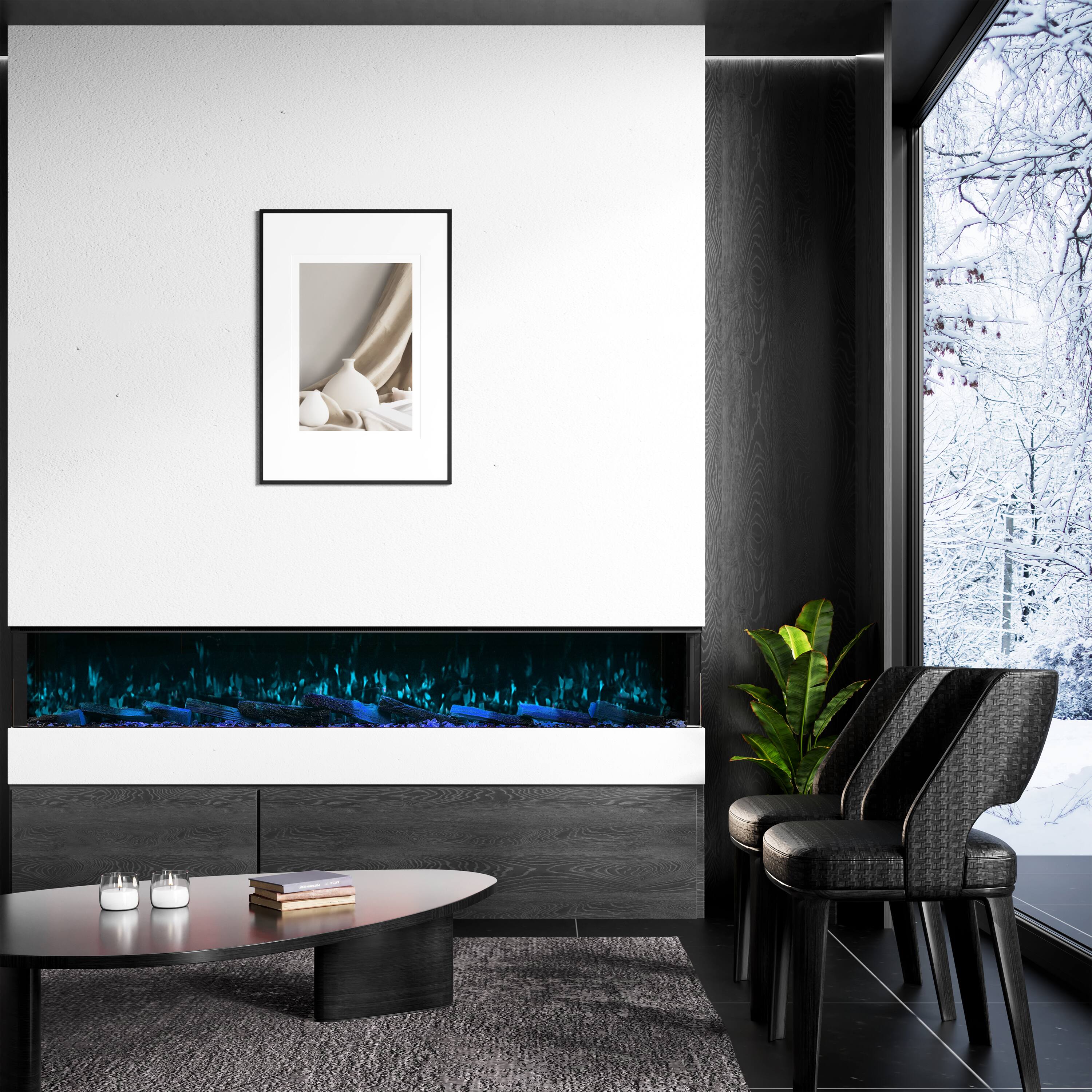 Alt View 6. Mondawe - 88" Recessed/Wall Mounted 3-Sided Electric Fireplace with App and Wifi Smart Control, 1500W/3000W PTC Ceramic Heating - Black.