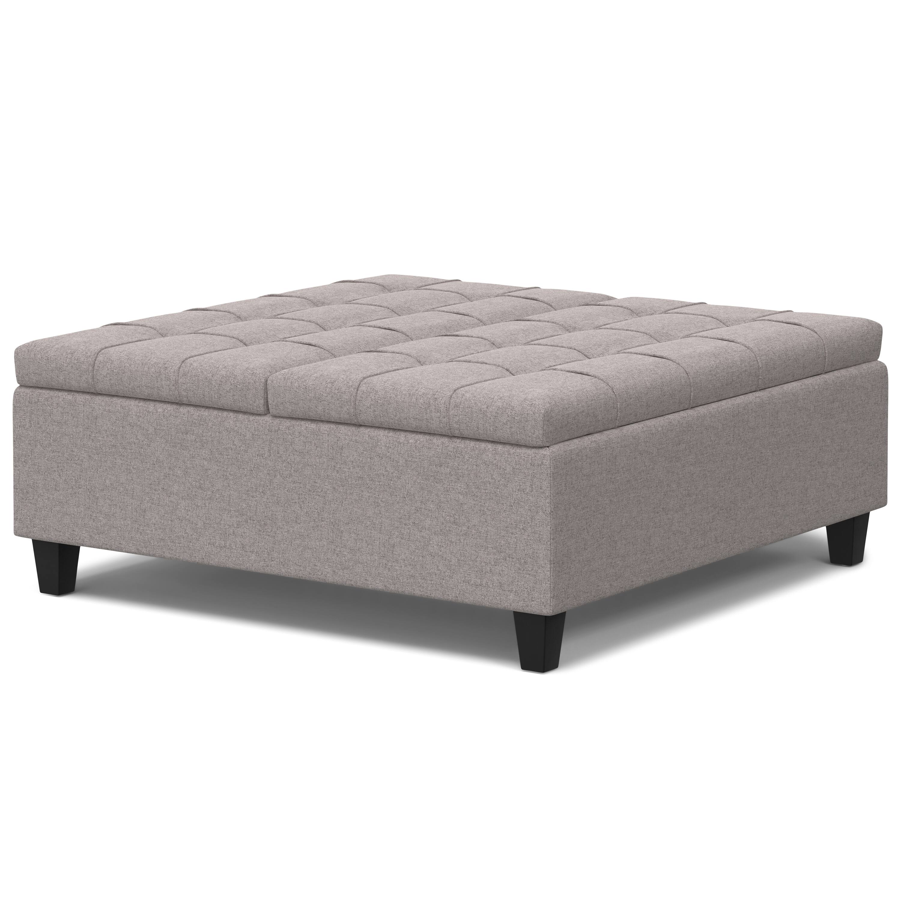 Angle. Simpli Home - Harrison Large Square Coffee Table Storage Ottoman - Cloud Grey.