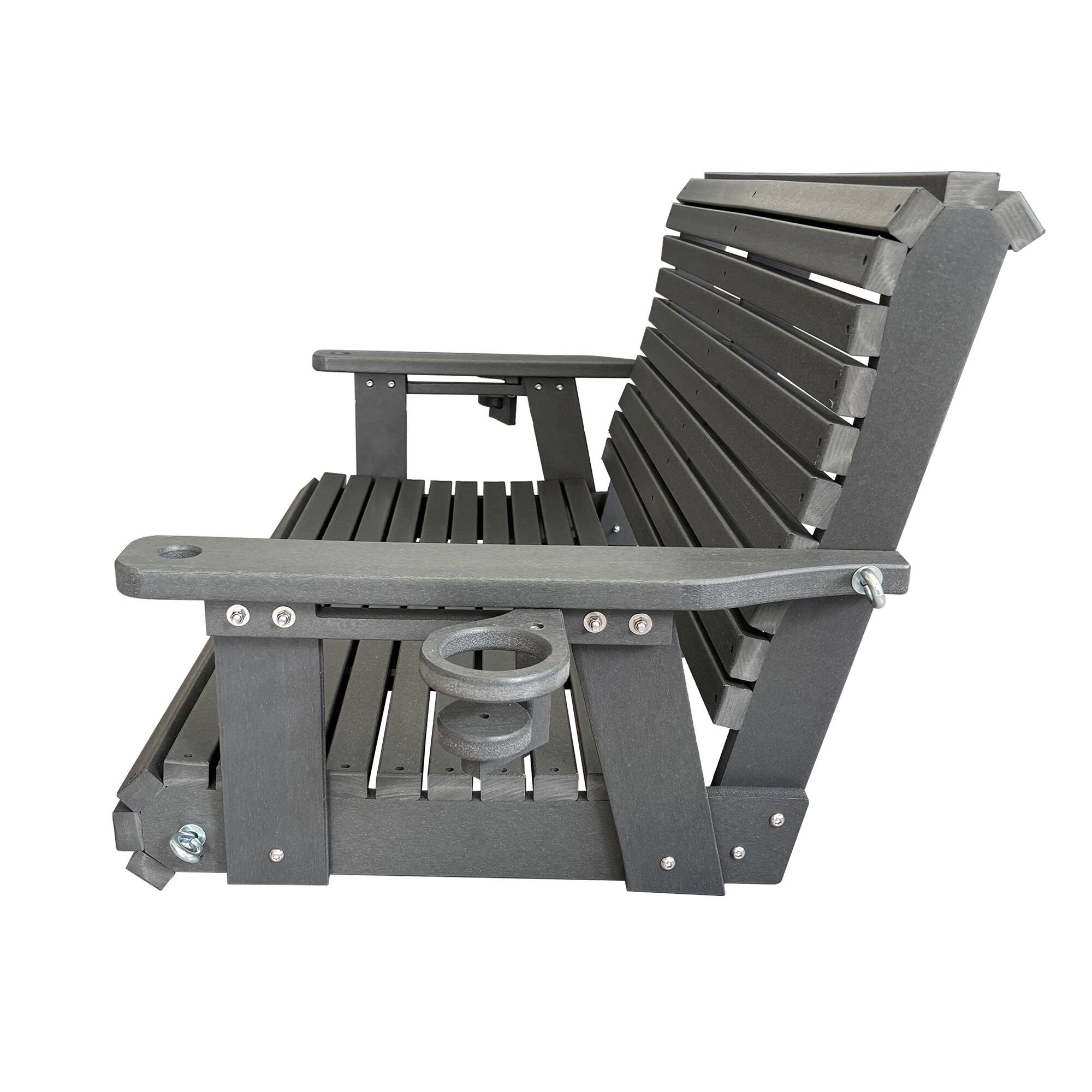 Left. Fortune Candy - HDPE Porch Swing with Ergonomic Design, Ultra Weather-Resistant, Heavy Duty 1200 LBS, for Outdoor Patio Garden Yard - Gray.