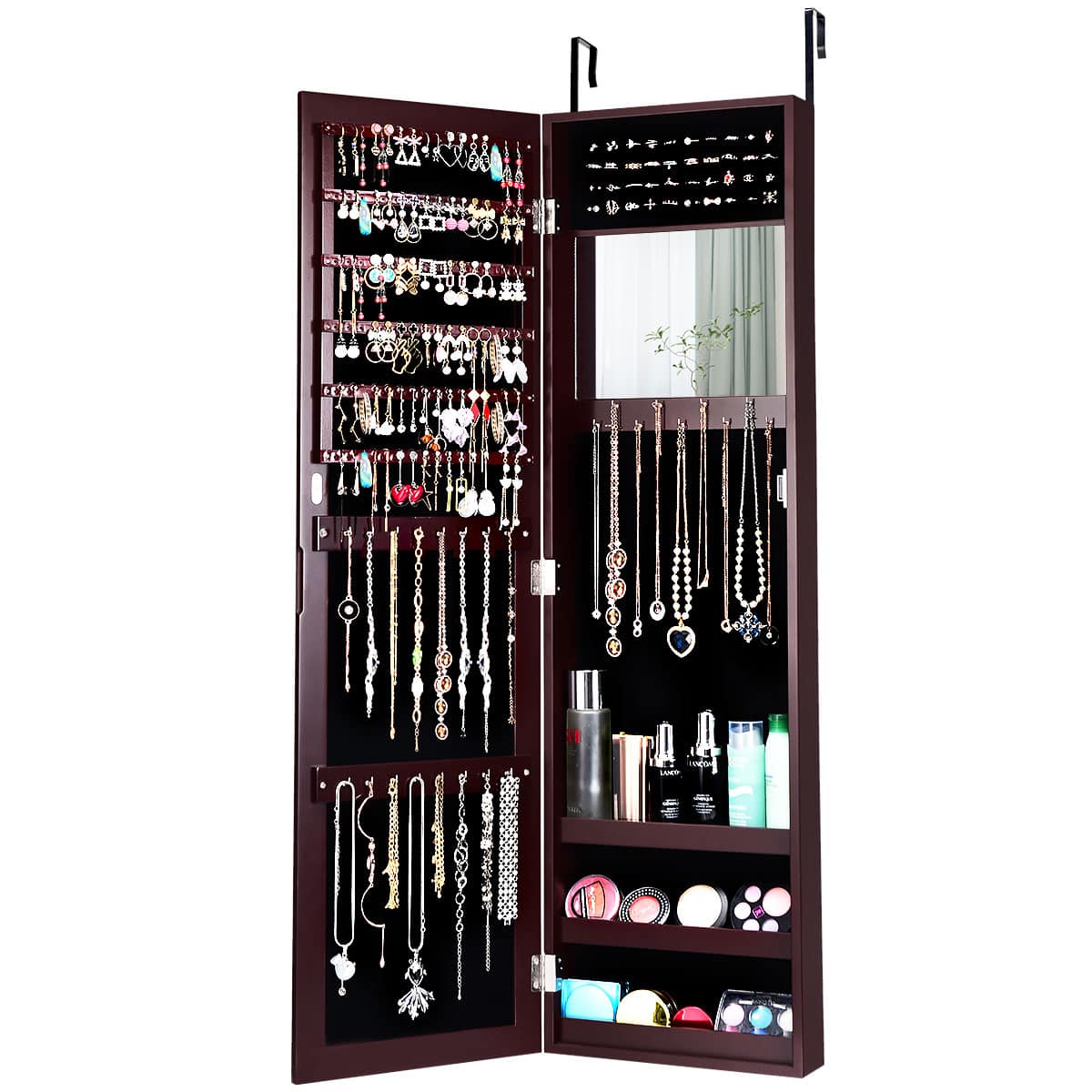 Alt View 17. Costway - Wall Door Mounted Mirrored Jewelry Cabinet Storage Organizer-Brown - Brown.