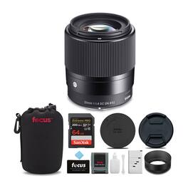 Sigma - 30mm f/1.4 DC DN Contemporary Lens for Canon EF-M and 64GB SD Card Bundle