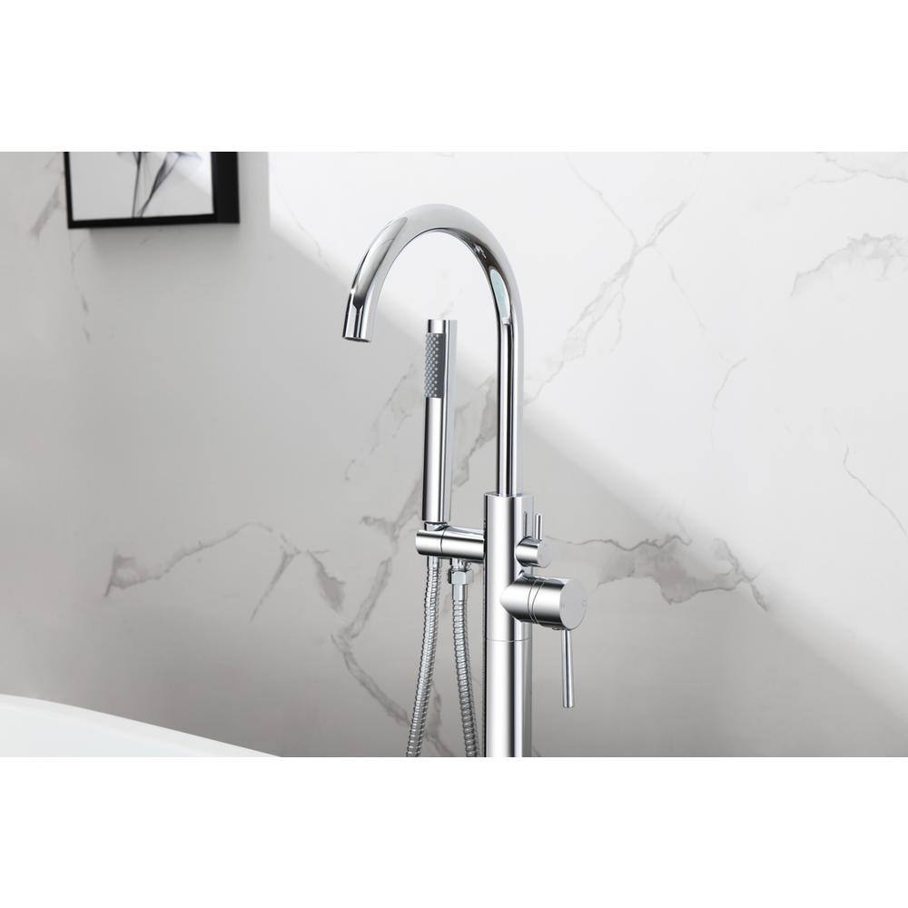 Alt View 8. Elegant Kitchen and Bath - Steven Floor Mounted Roman Tub Faucet with Handshower in Chrome - Chrome.