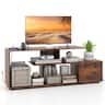 Costway - 60" TV Stand with Charging Station Storage Shelves Industrial Entertainment Center - Brown
