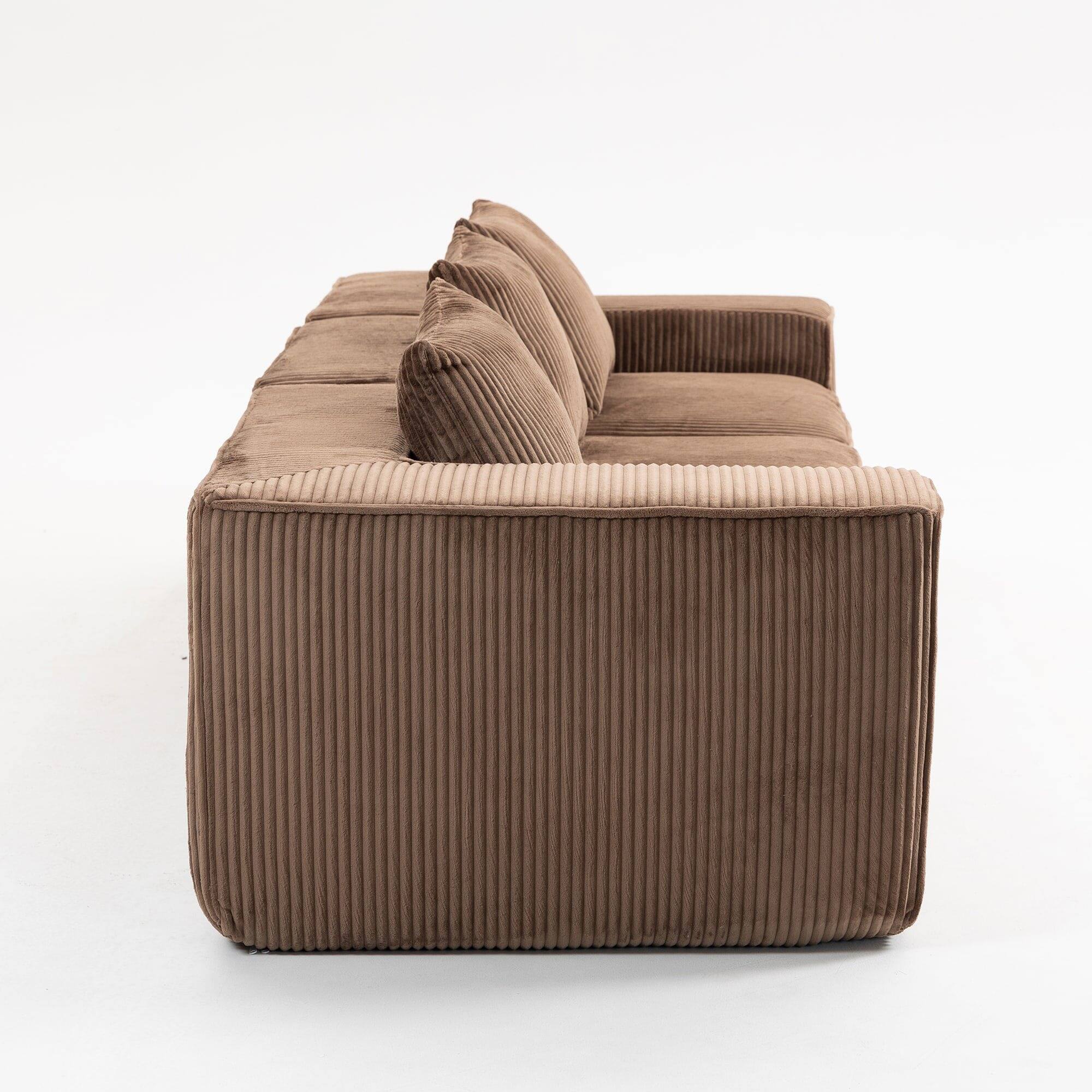 Alt View 2. Kadyn - 111" Modular Sctional Couches with Deep Seat, Compression Cloud Sofa Soft Corduroy Upholstered for Living Room Bedroom - Brown.