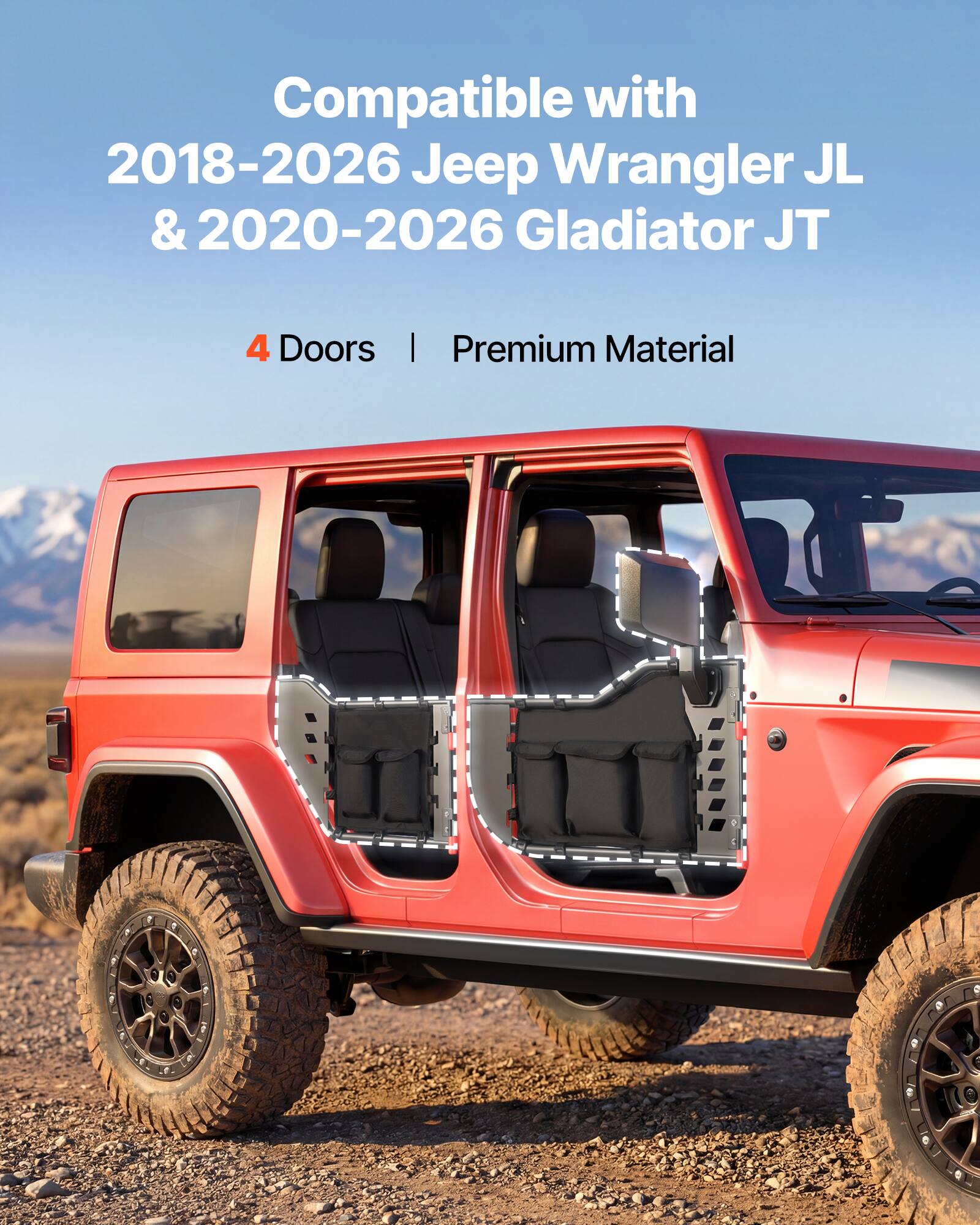 Compatible with 2018-2026 Jeep Wrangler JL & 2020-2026 Gladiator JT 4 Doors | Premium Material