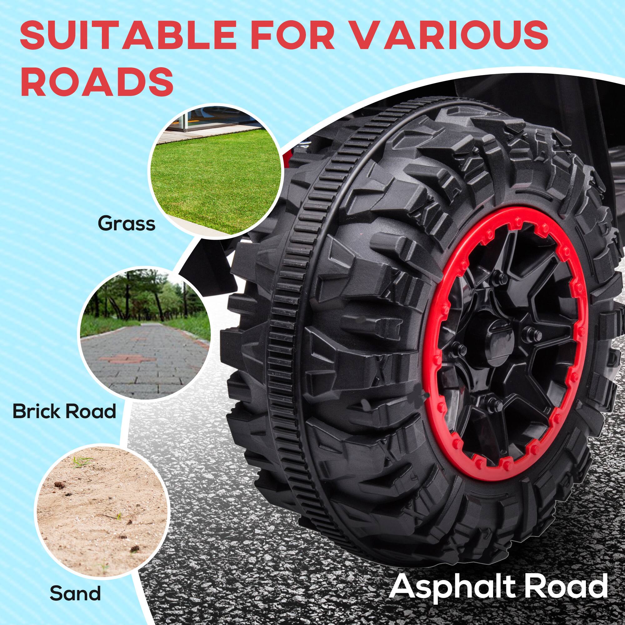 SUITABLE FOR VARIOUS ROADS

- Grass
- Brick Road
- Sand
- Asphalt Road