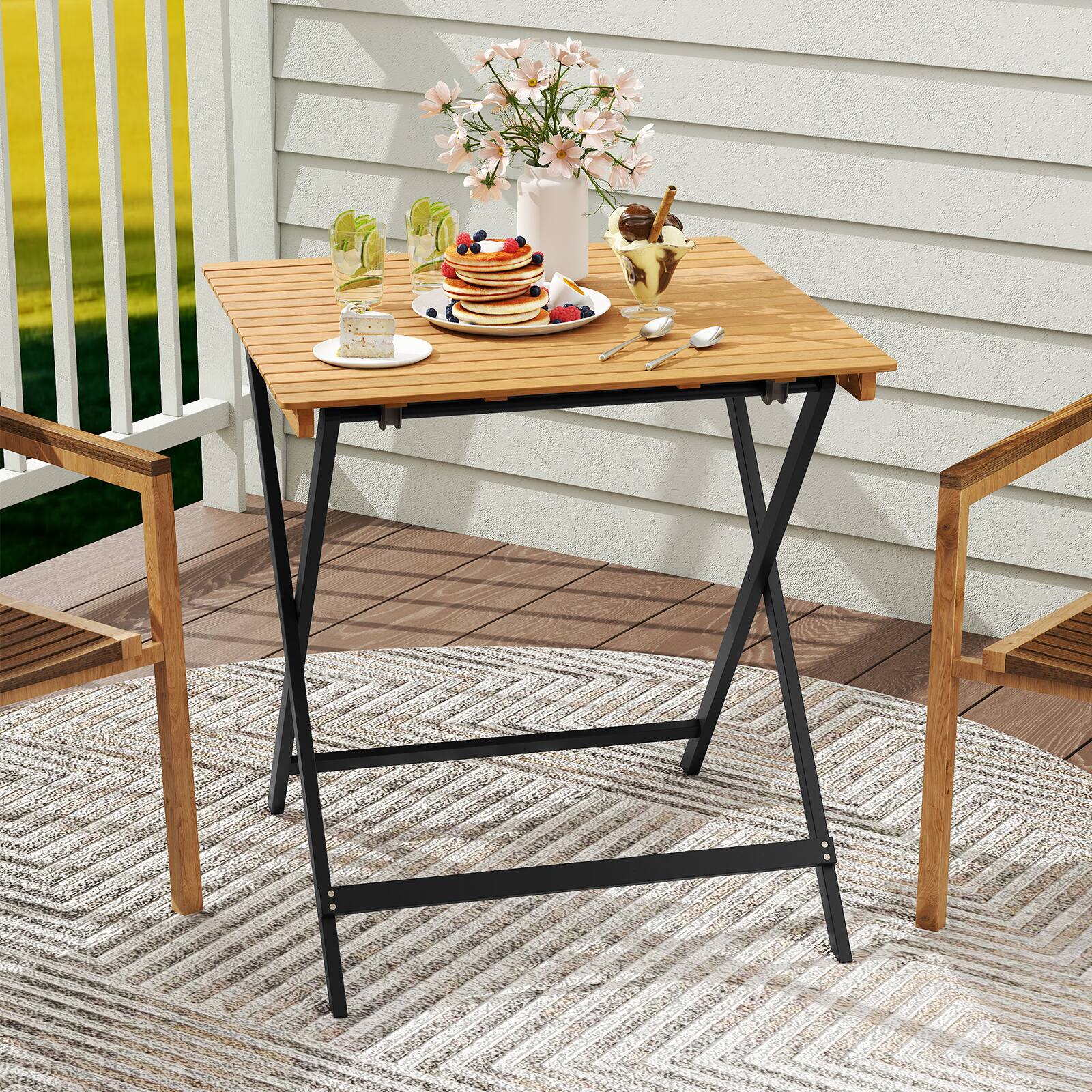 Alt View 1. Gymax - Gymax 28'' Patio Folding Table w/ Slatted Tabletop Portable Bistro Dining Table - Yellow.