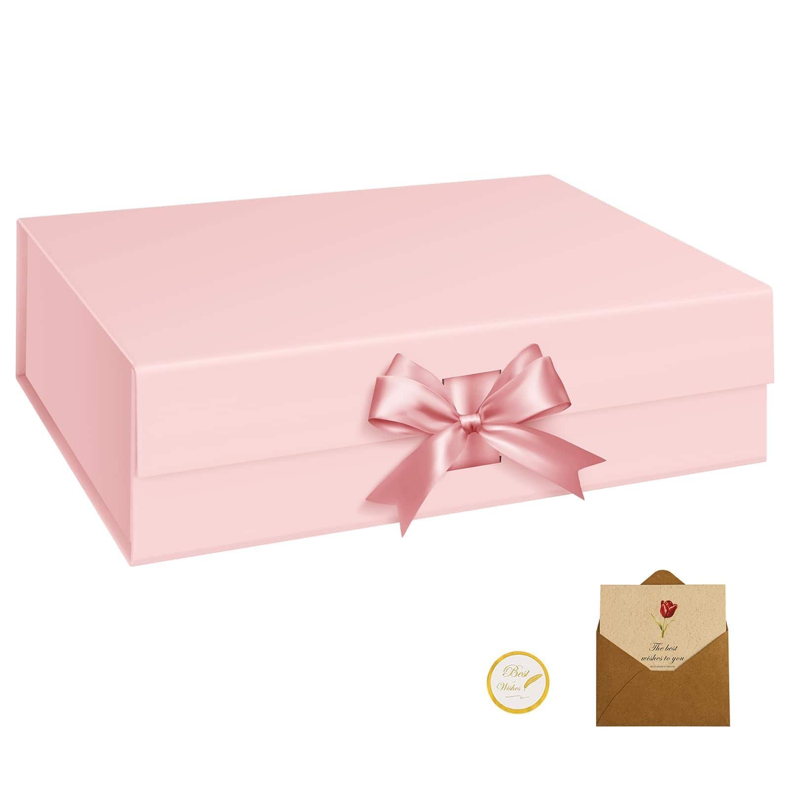 Paradigms Interiors - 1 White Gift Boxes 13x9x4inch With Lids For Presents Collapsible Box Gifts Greeting Card Suitable Bridesmai - Pink(10.4x7.5x3.1Inch)-1 Count (Pack of 1)
