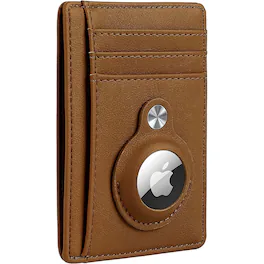 SaharaCase - Slim Genuine Leather Wallet Case for Apple AirTag - Brown