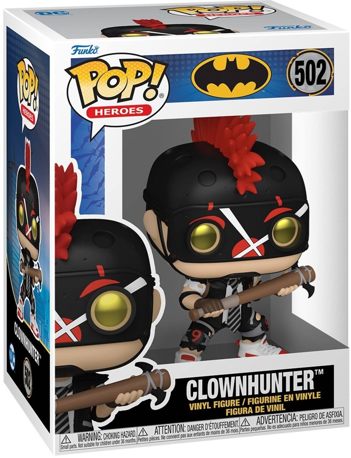 Funko M POP! HEROES HEROGS Tonke 502 6O 9 ECOUMMRUNITE TM O CLOWNHUNTER FIGURINE EN VINYLE FIGURE I VINYL DE VINIL FIGURA DE ASFIXIA. ADVERTENCIA: PELIGRO DE AFIXIA. ATTENTION: DANGER D'ÉTOUFFEMENT. Partes pequeñas. No es adecuado para menores de 36 meses. WARNING: CHOKING HAZARD. Petites pièces. Ne convient pas aux enfants. Small parts. Not suitable for children under 36 months.