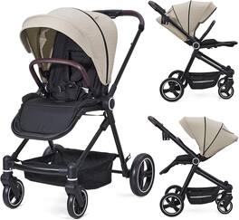 Acekool - Foldable Baby Stroller High Landscape Pram, Reversible Backrest, Adjustable Canopy, Storage Basket - Yellow