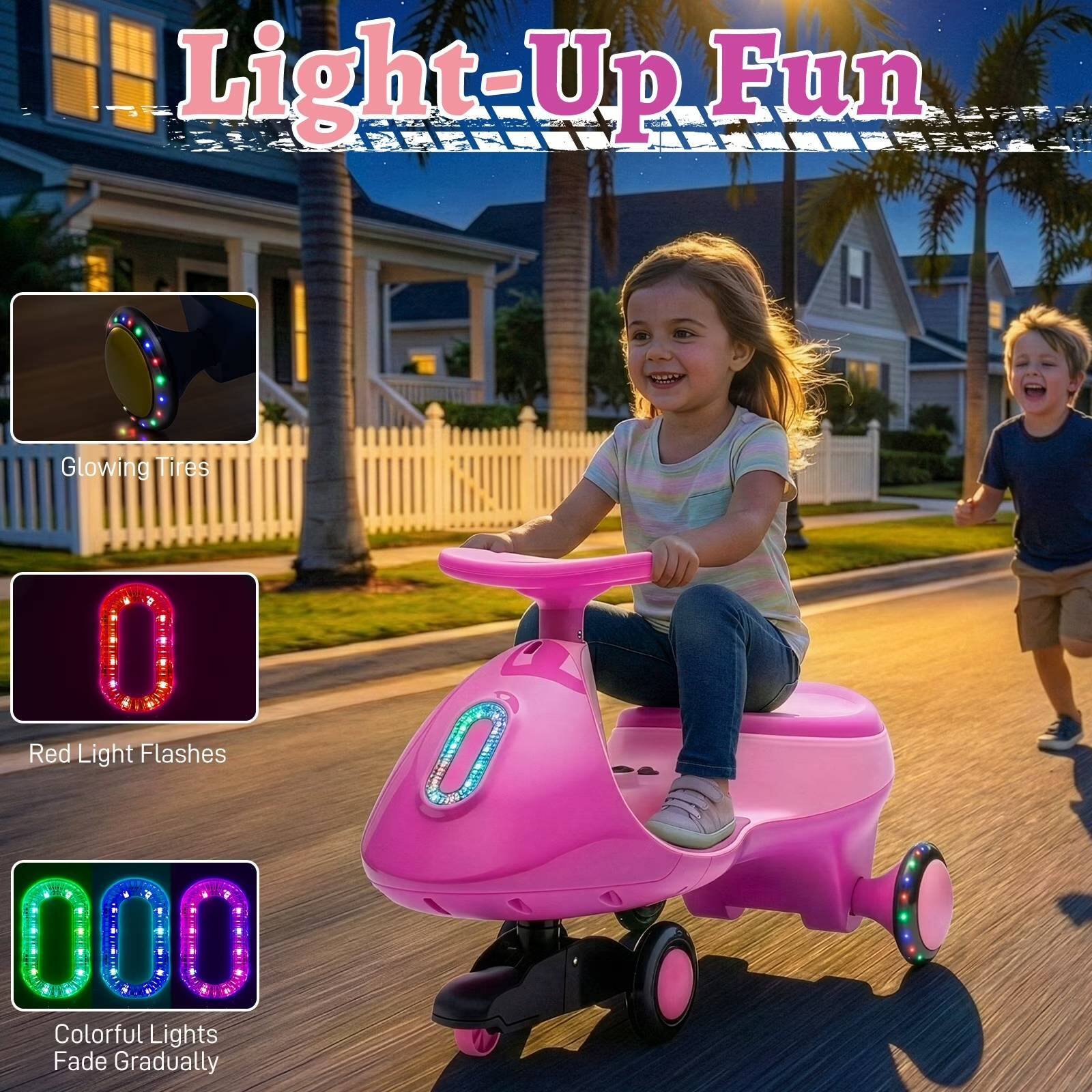 Light-Up Fun  
Glowing Tires  
Red Light Flashes  
Colorful Lights Fade Gradually