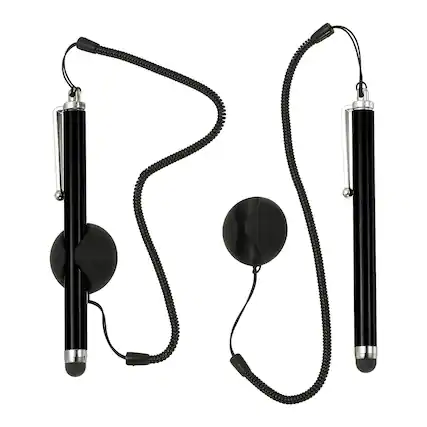 Front. Unique Bargains - 2pcs Screen Capacitive Pens with Spring Rope Fixing Dock High Sensitivity for Mobile Phone Car Navigation GPS POS Tablet - Black.