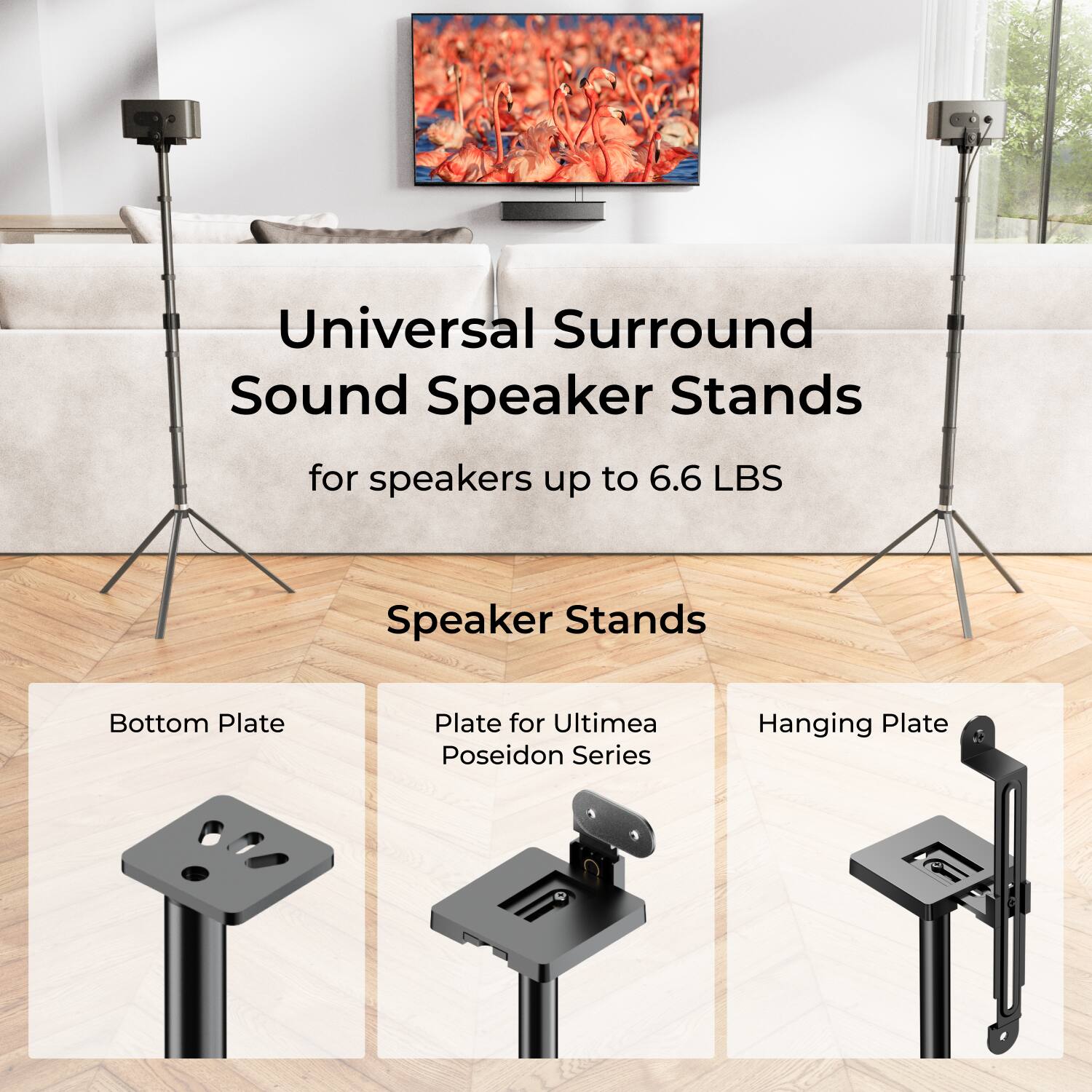 Universal Surround Sound Speaker Stands for speakers up to 6.6 LBS

Speaker Stands

Bottom Plate

Plate for Ultieme Poseidon Series

Hanging Plate