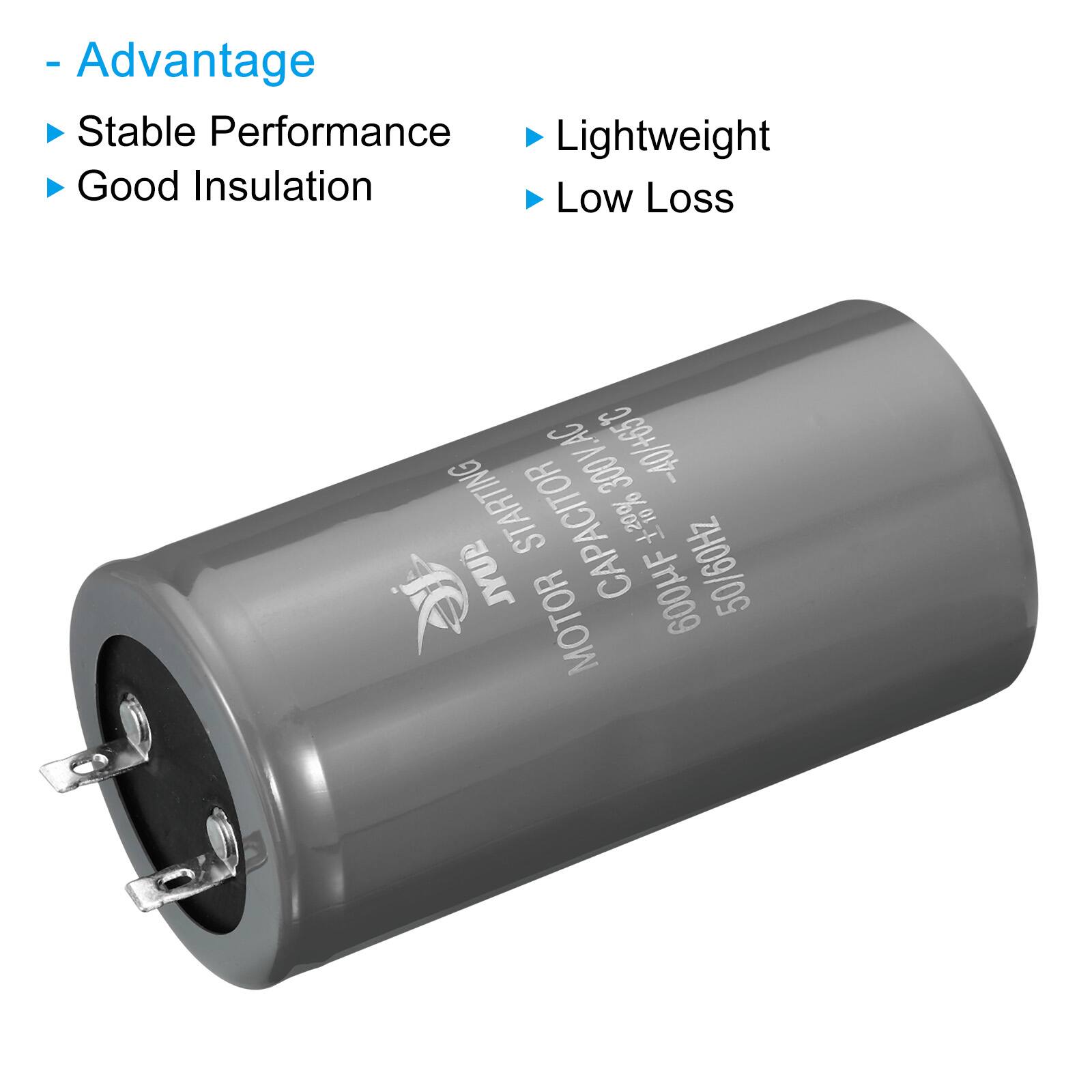 - Advantage
  - Stable Performance
  - Good Insulation
  - Lightweight
  - Low Loss

AC -40/+65C STARTING 300V CAPACITOR, +20% JYUP MOTOR 600MF 50/60Hz