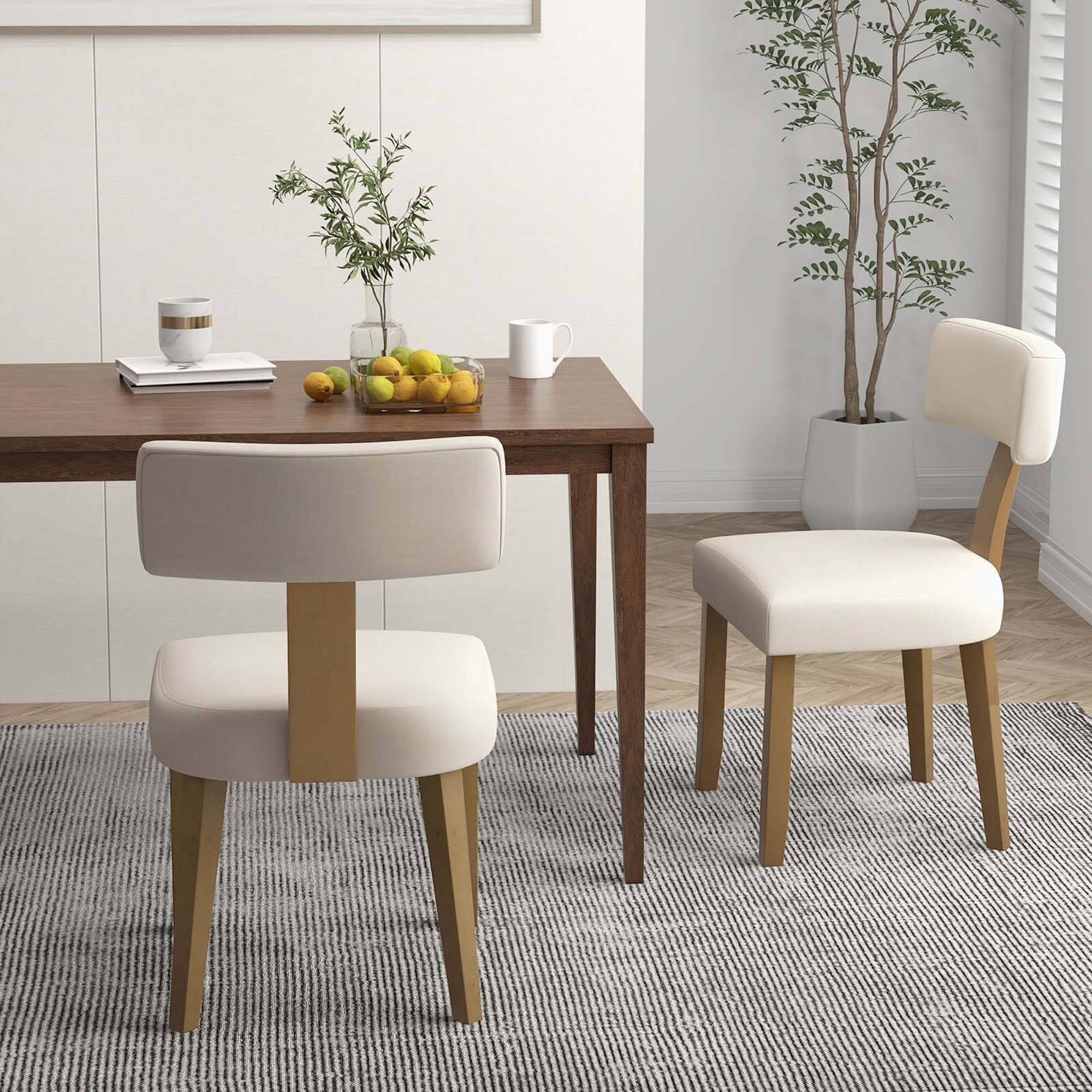 Alt View 1. Costway - Costway Set of 2 Armless Dining Chairs with Curved Backrests & Padded Seat Cushions - Beige,Natural.