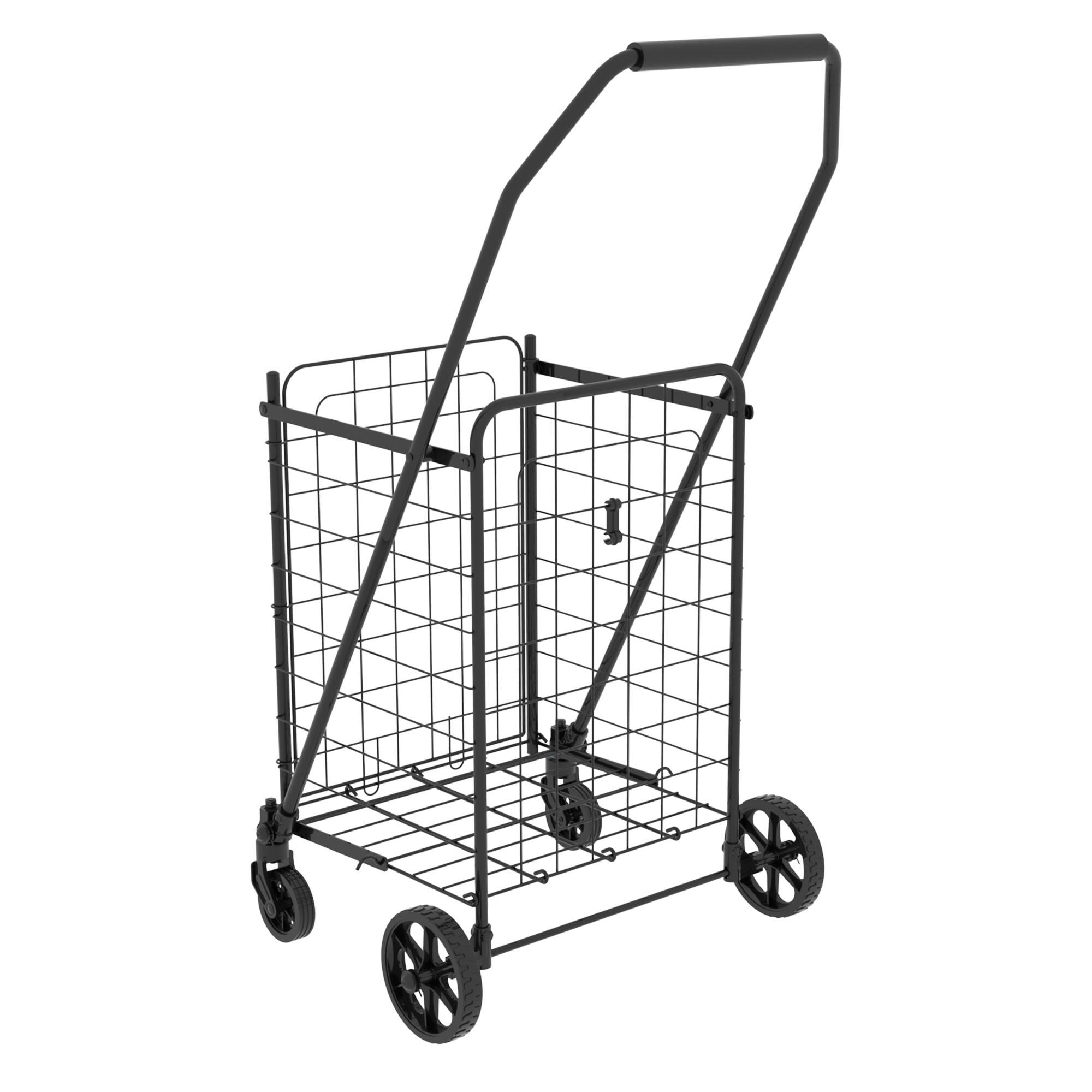 Alt View 10. Glintex - Shopping Cart with open door, Foldable Utility Shopping Carts with 360° Rolling Swivel Wheels for Groceries Laundry - Antique Black.