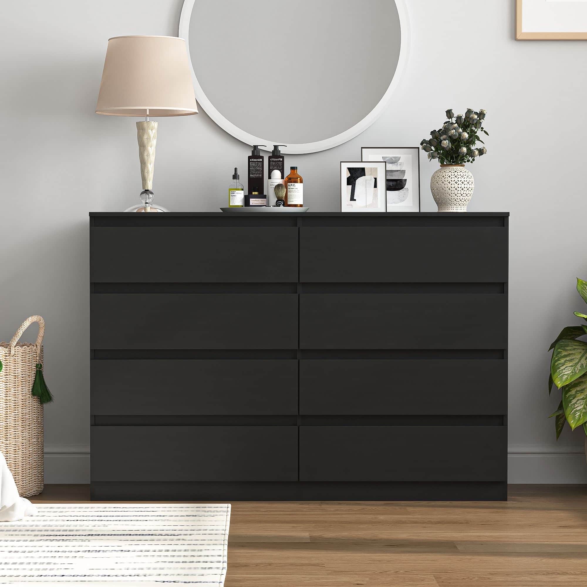 Front. Kadyn - Kadyn 8 Drawer Wide Dressers for Bedroom, Modern Chest of Drawer Organizer, Black - Black.