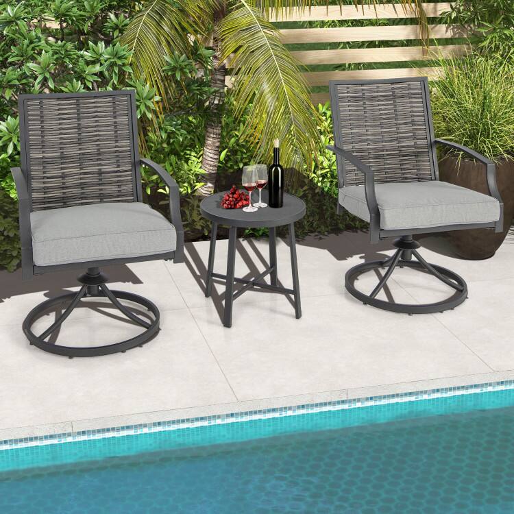 Angle. Mondawe - 3 Piece Patio Swivel Chair Set with Soft Seat Cushions for Backyard Outdoor - Grey.