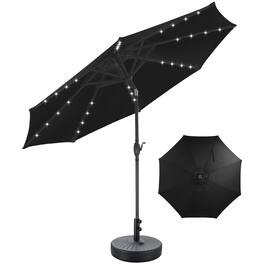 Ainfox - 10FT Solar Lights Patio Umbrella with Tilt Outdoor Umbrella for Garden Deck Backyard Pool Beach Included Base - Black