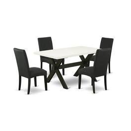 East West Furniture - X626DR124-5 5-Pc Dining Table Set- 4 Parson Dining Chairs with Black Linen Fabric Seat and Stylish - Multi-Color