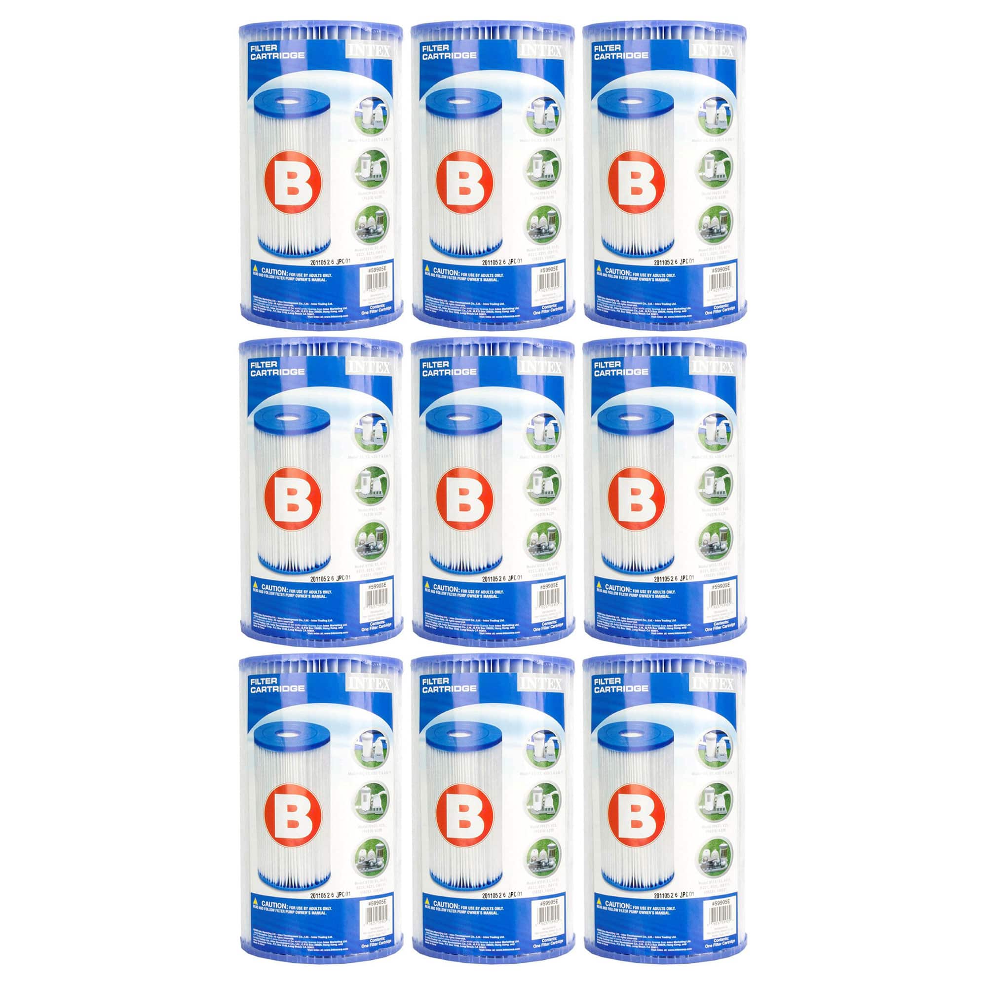 Intex - Easy Set Type B Replacement Filter Cartridge for Swimming Pools (9 Pack)