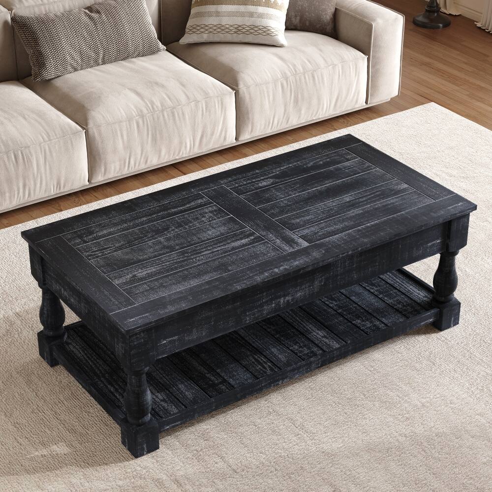Alt View 4. Loheer - Loheer Farmhouse Lift Top Coffee Table Antique Black Solid Wood - Antique Black.