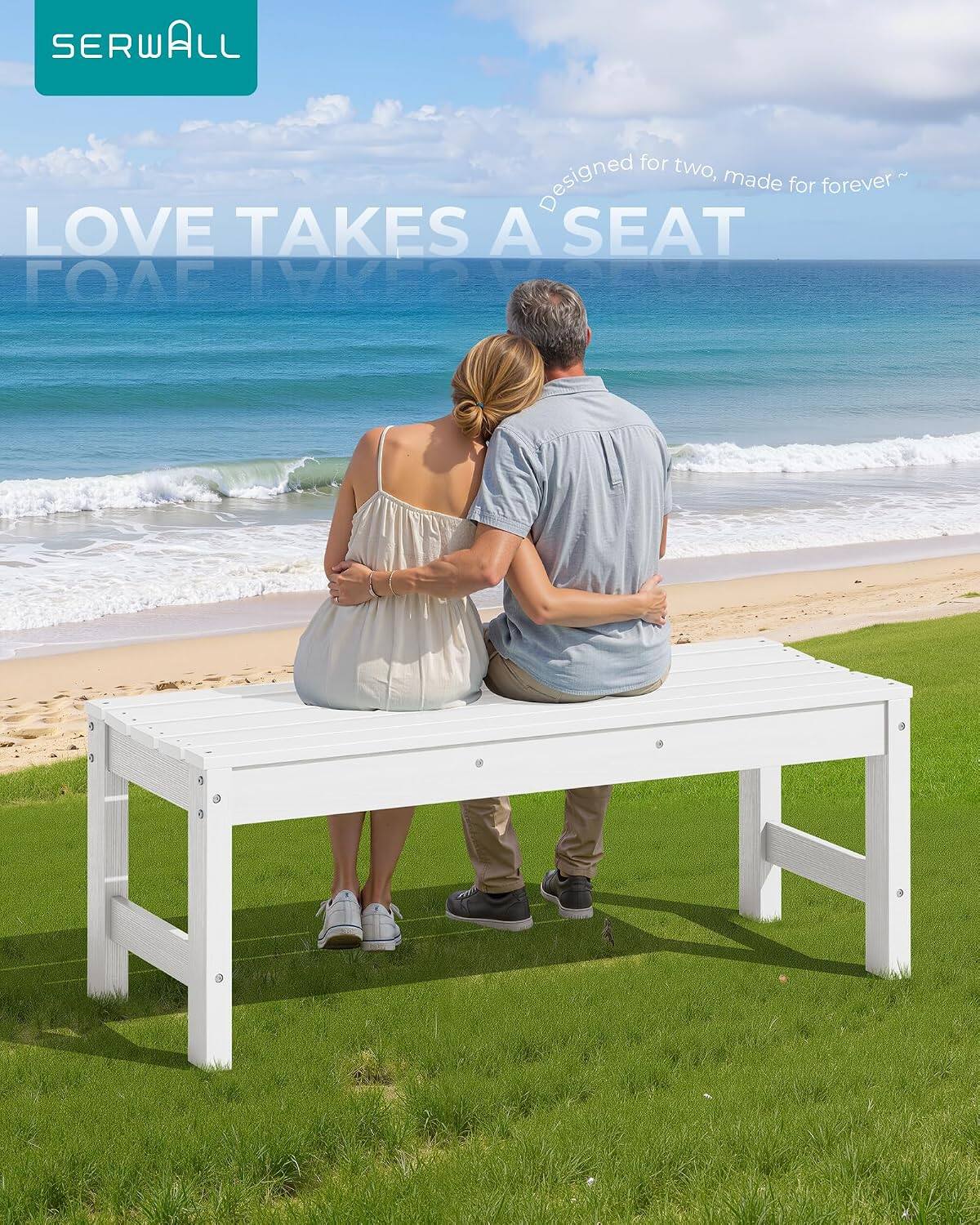 SERWALL 47 Inches Backless Outdoor Bench for 2 Person, All Weather HDPE ...