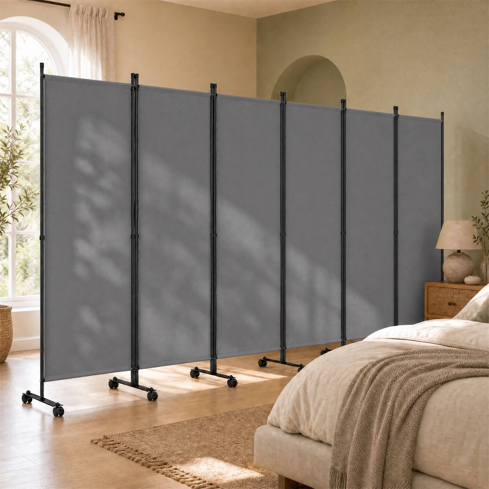 Alt View 1. Costway - Costway Room Divider, 6-Panel Folding Privacy Screen with Lockable Rolling Wheels for Home - Gray.