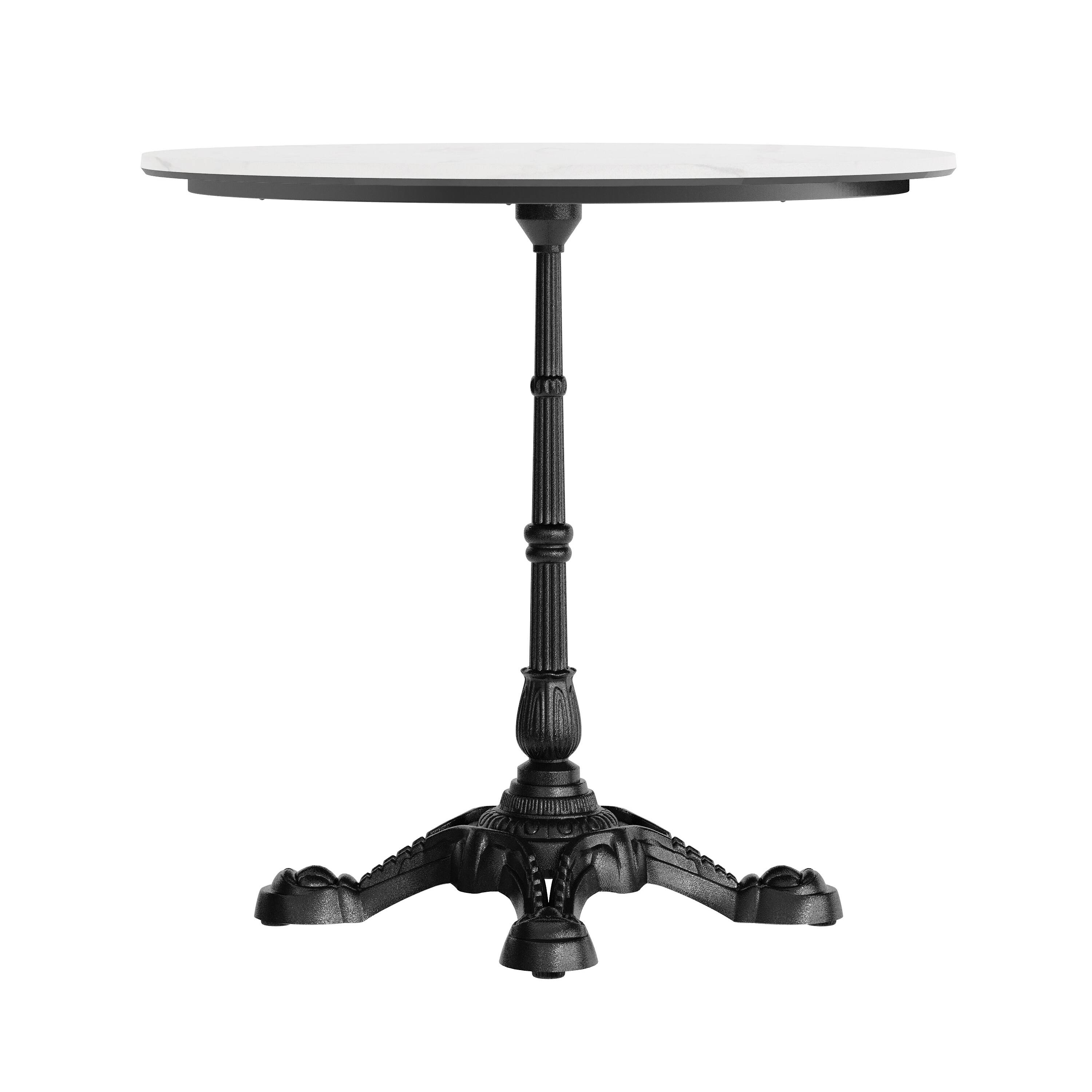 Alt View 7. Emma + Oliver - PureShield Indoor Outdoor Tabletop with Seam-Free Surface Innovation and Cast Iron Bistro Table Base - White Faux Marble/Black Base.