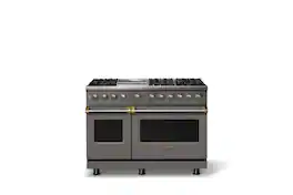 Viking - Pro 5 Series 7.3 Cu. Ft. Freestanding Sealed 6B Dual Fuel Convection Range/Griddle - Damascus Gray w. Brushed Brass Trim - Damascus Gray